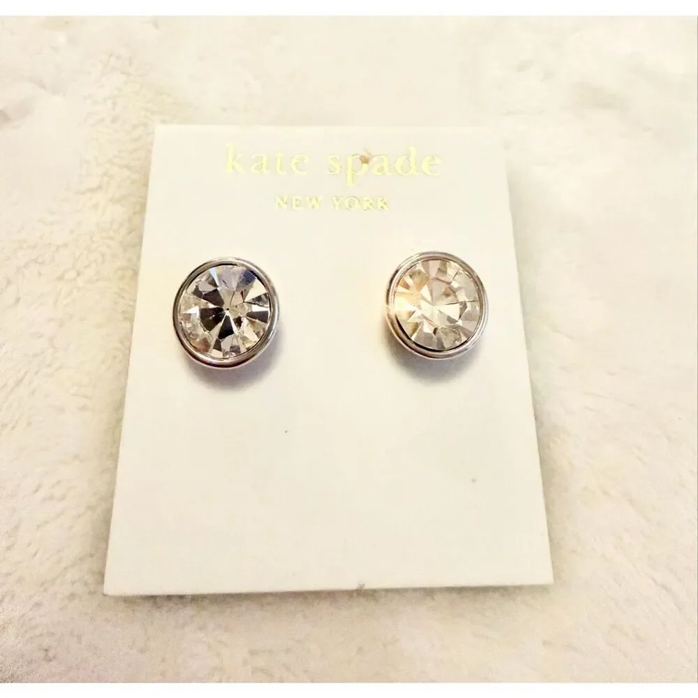 Kate Spade New York Silver Crystal Stud Earrings Clear Rhinestone Classic